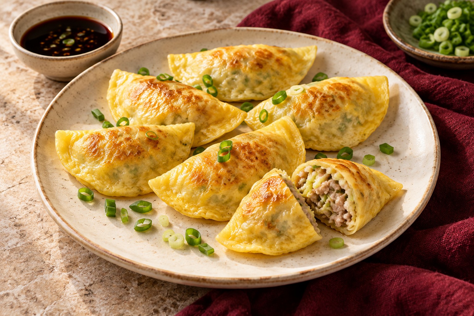 Golden egg-wrap dumplings